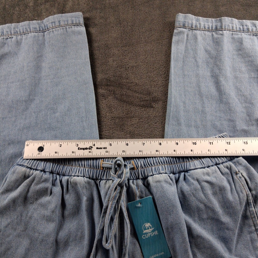 NWT Cupshe Wide Leg Pants Womens Small Light Blue Denim Drawstring Elastic Waist - Picture 6 of 8